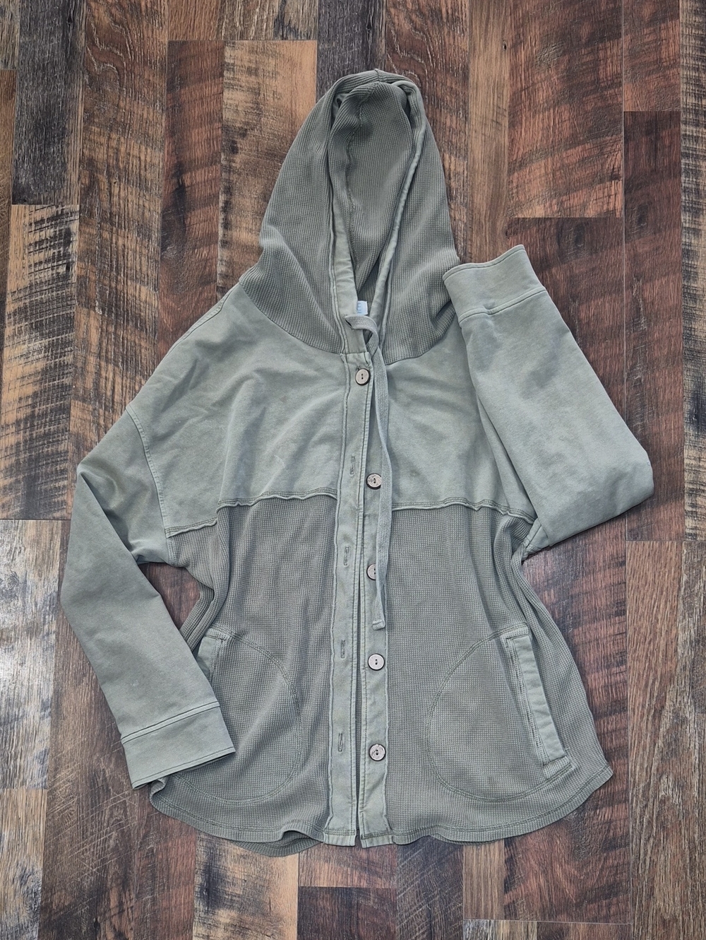 Women’s Hooded Button-Front Jacket in Olive Green Cotton Medium
